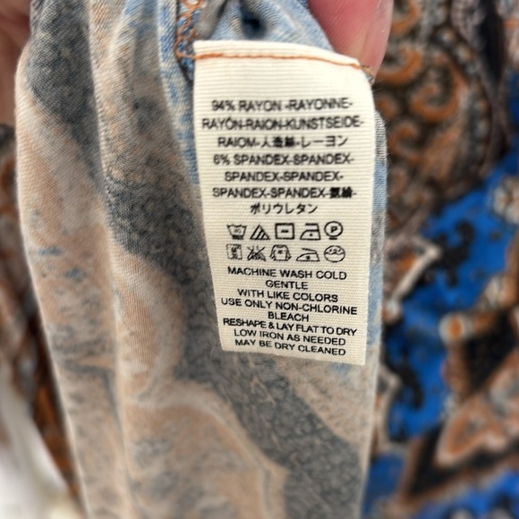 Free People Blue and Brown Paisley Mock Neck Long Sleeve Top XS - Picture 3 of 4